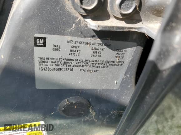 2008 Chevrolet Malibu Classic LS 1FL с VIN 1G1ZS58F58F115816, выставлен на аукционе Copart как лот 76065824 с пробегом 161 083 миль миль и Чистый • Clean title. История ставок и продаж доступна на DreamBid. Изображение 12.