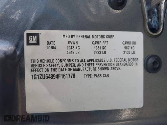 2004 Chevrolet Malibu Maxx LT с VIN 1G1ZU64894F161778, выставлен на аукционе IAAI как лот 42174834 с пробегом 56 066 миль миль и . История ставок и продаж доступна на DreamBid. Изображение 9.