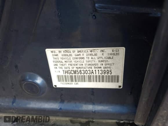 2003 Honda Accord LX с VIN 1HGCM56303A113995, выставлен на аукционе IAAI как лот 43232858 с пробегом 218 232 миль миль и . История ставок и продаж доступна на DreamBid. Изображение 9.