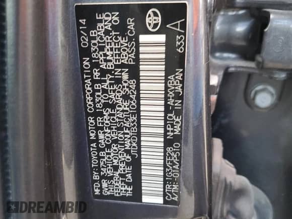 2014 Toyota Prius One z VIN JTDKDTB33E1064248, wystawiony jako Copart lot #71712665 z przebiegiem Nie podano mil oraz Szkoda całkowita • Salvage title. Historia ofert i sprzedaży dostępna na DreamBid. Obrazek 13.
