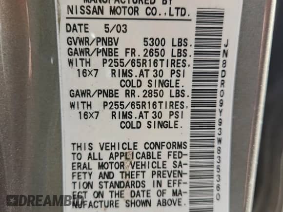 2003 Nissan Pathfinder LE с VIN JN8DR09Y93W835360, выставлен на аукционе Copart как лот 80575955 с пробегом 249 516 миль миль и Списание • Salvage title. История ставок и продаж доступна на DreamBid. Изображение 13.