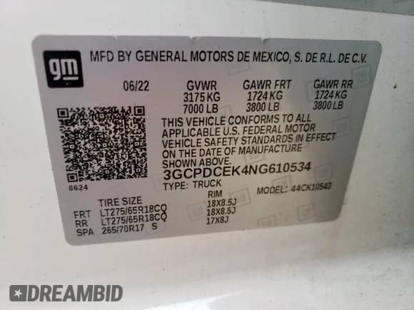 2022 Chevrolet Silverado 1500 Custom Trail Boss с VIN 3GCPDCEK4NG610534, выставлен на аукционе Copart как лот 58648745 с пробегом 50 074 миль миль и Списание • Salvage title. История ставок и продаж доступна на DreamBid. Изображение 12.