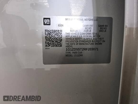 2024 Chevrolet Malibu LT with VIN 1G1ZD5ST2RF203071, listed as a Copart auction lot 49178455 with 19,176 mi miles and Clean title. Bid and sale history available at DreamBid. Image 13.