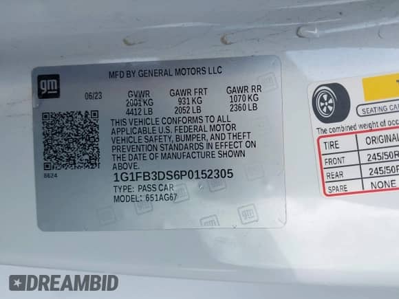 2023 Chevrolet Camaro 1LT с VIN 1G1FB3DS6P0152305, выставлен на аукционе IAAI как лот 42907134 с пробегом 44 587 миль миль и . История ставок и продаж доступна на DreamBid. Изображение 9.