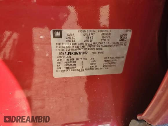 2013 Chevrolet Equinox LT с VIN 1GNALPEK2DZ125072, выставлен на аукционе Copart как лот 86674385 с пробегом 74 953 миль миль и Чистый • Clean title. История ставок и продаж доступна на DreamBid. Изображение 12.