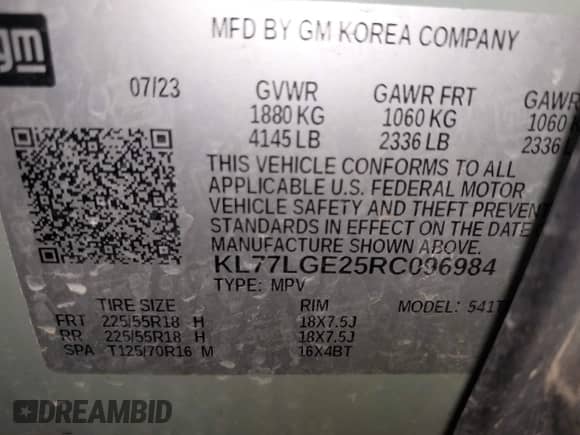 2024 Chevrolet Trax 1RS с VIN KL77LGE25RC096984, выставлен на аукционе IAAI как лот 42885758 с пробегом 11 153 миль миль и . История ставок и продаж доступна на DreamBid. Изображение 9.