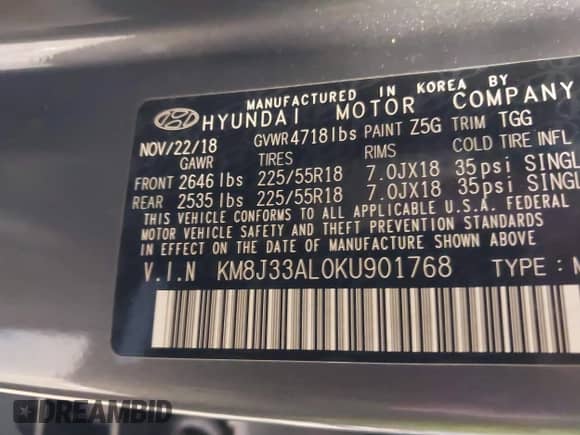 2019 Hyundai Tucson SEL with VIN KM8J33AL0KU901768, listed as a IAAI auction lot 41720991 with 86,938 mi miles and . Bid and sale history available at DreamBid. Image 9.