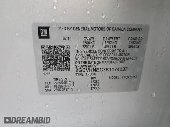 2019 Chevrolet Silverado 1500 Work Truck z VIN 2GCVKNEC7K1174137, wystawiony jako Copart lot #55975285 z przebiegiem Nie podano mil oraz Szkoda całkowita • Salvage title. Historia ofert i sprzedaży dostępna na DreamBid. Obrazek 12.