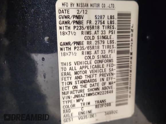 2012 Nissan Murano SV с VIN JN8AZ1MW5CW222649, выставлен на аукционе Copart как лот 69915795 с пробегом 128 091 миль миль и Списание • Salvage title. История ставок и продаж доступна на DreamBid. Изображение 13.