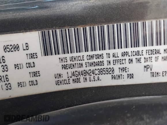 2004 Jeep Grand Cherokee Laredo with VIN 1J4GX48N24C385920, listed as a IAAI auction lot 43027769 with 101,948 mi miles and . Bid and sale history available at DreamBid. Image 9.