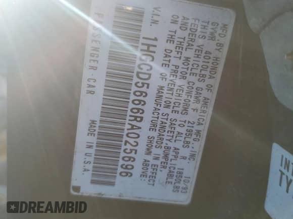 1994 Honda Accord EX z VIN 1HGCD5666RA025696, wystawiony jako Copart lot #82838644 z przebiegiem 269 181 mil mil oraz Szkoda całkowita • Salvage title. Historia ofert i sprzedaży dostępna na DreamBid. Obrazek 14.