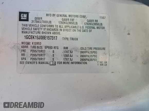 2008 Chevrolet Silverado 1500 1LT с VIN 1GCEK19J08E157317, выставлен на аукционе Copart как лот 49309465 с пробегом 219 354 миль миль и Списание • Salvage title. История ставок и продаж доступна на DreamBid. Изображение 13.