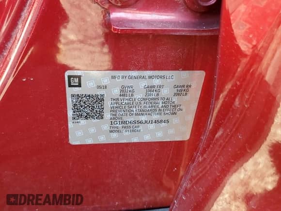 2018 Chevrolet Volt Premier z VIN 1G1RD6S56JU145845, wystawiony jako Copart lot #70097585 z przebiegiem 95 837 mil mil oraz Szkoda całkowita • Salvage title. Historia ofert i sprzedaży dostępna na DreamBid. Obrazek 12.