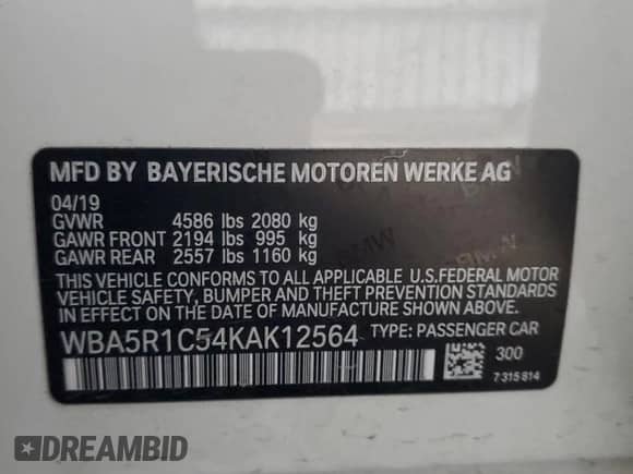 2019 BMW 3 Series 330i with VIN WBA5R1C54KAK12564, listed as a Copart auction lot 87452615 with 49,169 mi miles and Salvage title. Bid and sale history available at DreamBid. Image 13.