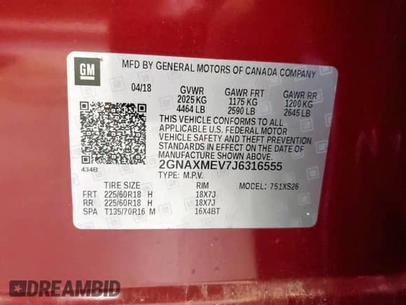 2018 Chevrolet Equinox Premier с VIN 2GNAXMEV7J6316555, выставлен на аукционе Copart как лот 71004025 с пробегом 42 425 миль миль и Списание • Salvage title. История ставок и продаж доступна на DreamBid. Изображение 13.