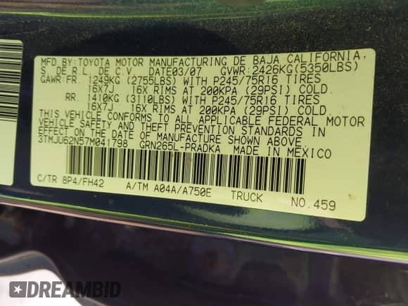 2007 Toyota Tacoma PreRunner z VIN 3TMJU62N57M041798, wystawiony jako IAAI lot #43423609 z przebiegiem 266 794 mil mil oraz . Historia ofert i sprzedaży dostępna na DreamBid. Obrazek 9.