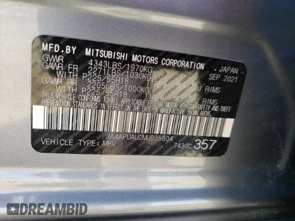 2021 Mitsubishi Outlander ES с VIN JA4APUAU2MU035804, выставлен на аукционе Copart как лот 81283055 с пробегом 84 732 миль миль и Списание • Salvage title. История ставок и продаж доступна на DreamBid. Изображение 14.