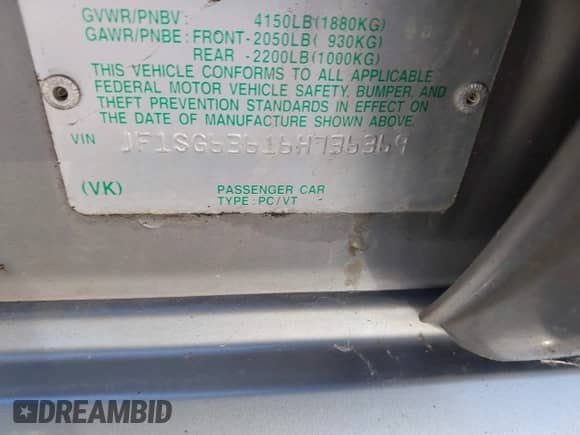 2006 Subaru Forester X with VIN JF1SG63616H736369, listed as a IAAI auction lot 42930378 with 207,626 mi miles and . Bid and sale history available at DreamBid. Image 9.