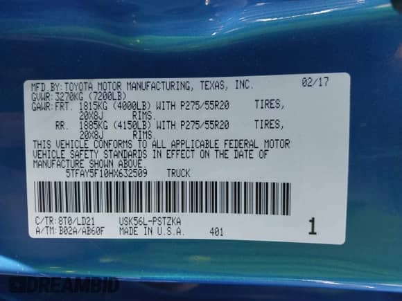 2017 Toyota Tundra Platinum с VIN 5TFAY5F10HX632509, выставлен на аукционе IAAI как лот 41583094 с пробегом 130 850 миль миль и . История ставок и продаж доступна на DreamBid. Изображение 9.
