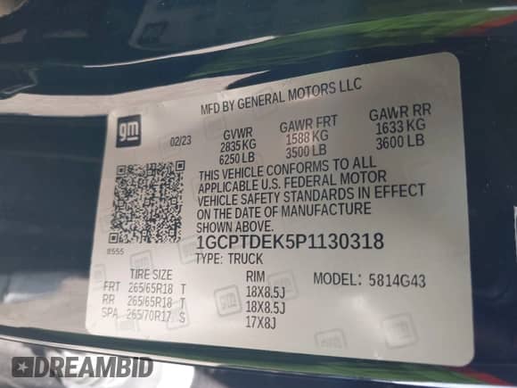 2023 Chevrolet Colorado 4WD Z71 with VIN 1GCPTDEK5P1130318, listed as a IAAI auction lot 42366183 with 24,551 mi miles and . Bid and sale history available at DreamBid. Image 9.