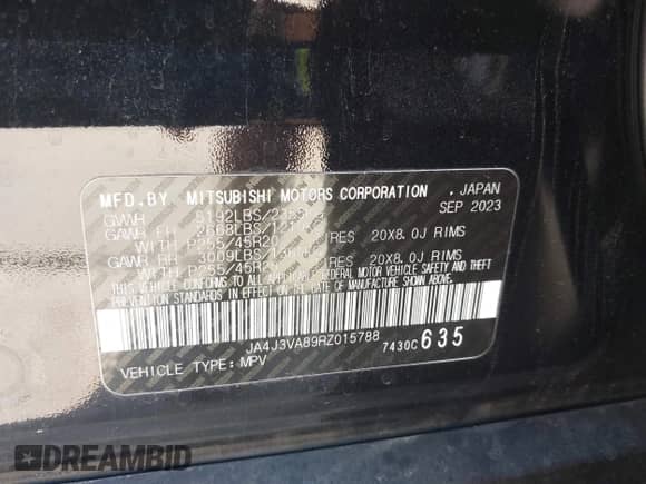 2024 Mitsubishi Outlander SE with VIN JA4J3VA89RZ015788, listed as a IAAI auction lot 43516856 with 58,712 mi miles and . Bid and sale history available at DreamBid. Image 9.