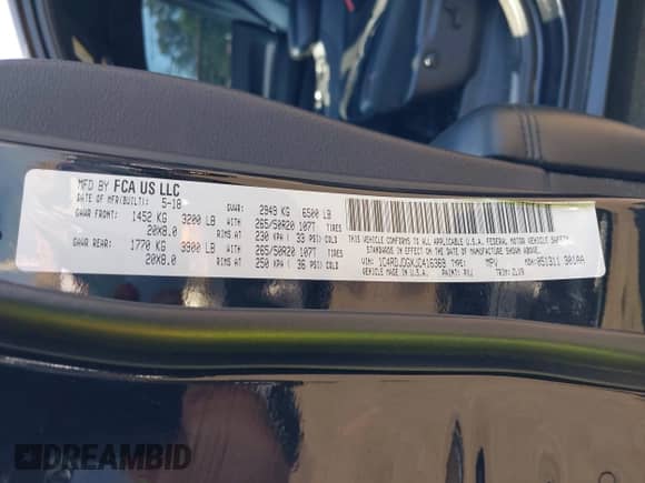 2018 Dodge Durango GT with VIN 1C4RDJDGXJC416369, listed as a IAAI auction lot 42658233 with 125,290 mi miles and . Bid and sale history available at DreamBid. Image 9.