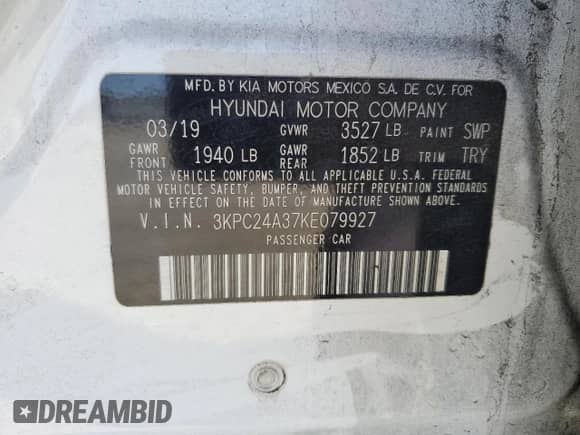 2019 Hyundai Accent SE с VIN 3KPC24A37KE079927, выставлен на аукционе Copart как лот 81298495 с пробегом 229 372 миль миль и Списание • Salvage title. История ставок и продаж доступна на DreamBid. Изображение 12.