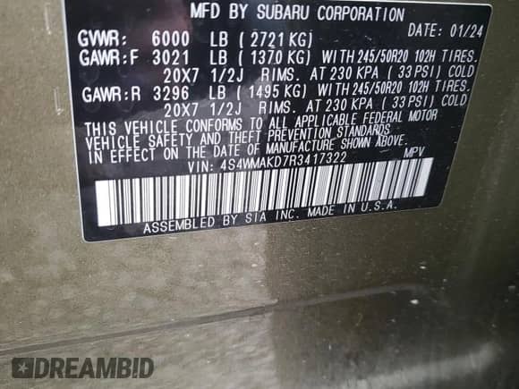 2024 Subaru Ascent Onyx Limited with VIN 4S4WMAKD7R3417322, listed as a Copart auction lot 51096795 with 10,663 mi miles and Salvage title. Bid and sale history available at DreamBid. Image 13.