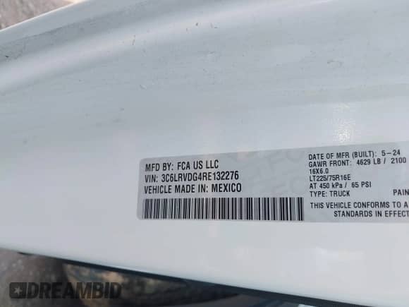 2024 Ram ProMaster Cargo Tradesman с VIN 3C6LRVDG4RE132276, выставлен на аукционе IAAI как лот 42977760 с пробегом Не указан миль и . История ставок и продаж доступна на DreamBid. Изображение 9.