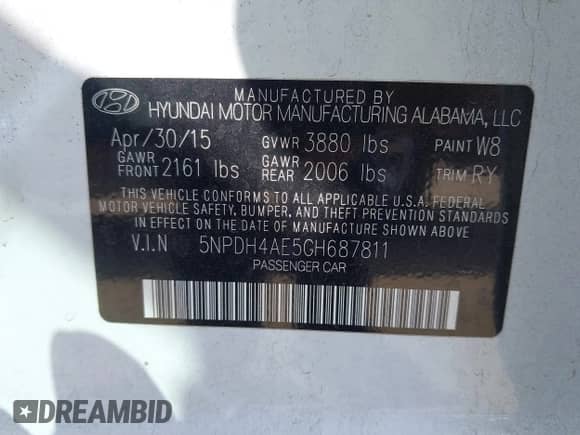 2016 Hyundai Elantra SE with VIN 5NPDH4AE5GH687811, listed as a IAAI auction lot 43075752 with 119,156 mi miles and . Bid and sale history available at DreamBid. Image 9.