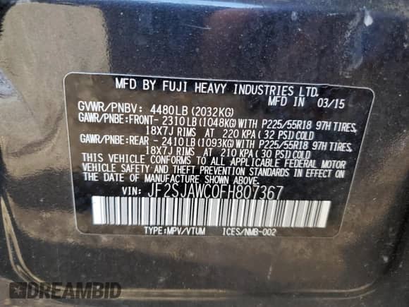 2015 Subaru Forester Touring with VIN JF2SJAWC0FH807367, listed as a Copart auction lot 70347045 with 142,264 mi miles and Salvage title. Bid and sale history available at DreamBid. Image 13.