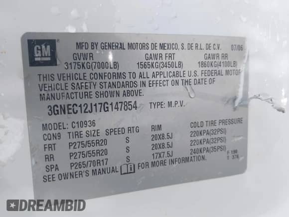 2007 Chevrolet Avalanche 2LT z VIN 3GNEC12J17G147854, wystawiony jako IAAI lot #42273574 z przebiegiem 306 061 mil mil oraz . Historia ofert i sprzedaży dostępna na DreamBid. Obrazek 9.