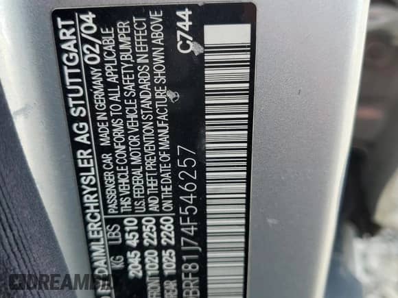 2004 Mercedes-Benz C 240 with VIN WDBRF81J74F546257, listed as a Copart auction lot 52402645 with 121,710 mi miles and Salvage title. Bid and sale history available at DreamBid. Image 13.