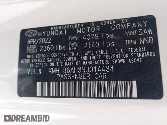 2022 Hyundai Veloster z VIN KMHT36AH3NU014434, wystawiony jako IAAI lot #42540378 z przebiegiem 28 106 mil mil oraz . Historia ofert i sprzedaży dostępna na DreamBid. Obrazek 9.