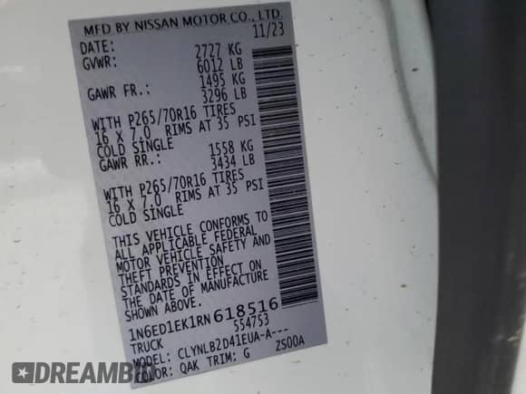 2024 Nissan Frontier Pro-4X with VIN 1N6ED1EK1RN618516, listed as a Copart auction lot 80923405 with 15,257 mi miles and Salvage title. Bid and sale history available at DreamBid. Image 13.