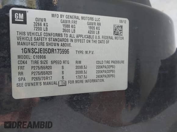 2013 Chevrolet Suburban LT с VIN 1GNSCJE05DR175996, выставлен на аукционе IAAI как лот 42736918 с пробегом 297 110 миль миль и . История ставок и продаж доступна на DreamBid. Изображение 9.