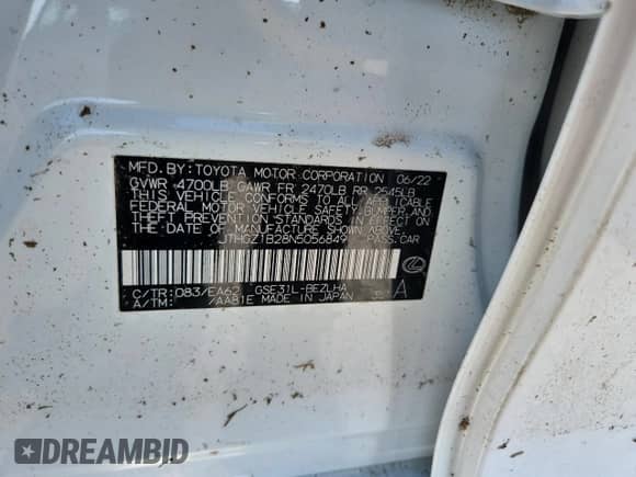 2022 Lexus IS 350 F Sport с VIN JTHGZ1B28N5056849, выставлен на аукционе Copart как лот 86895405 с пробегом Не указан миль и Списание • Salvage title. История ставок и продаж доступна на DreamBid. Изображение 12.