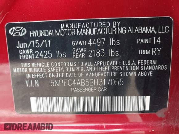 2011 Hyundai Sonata Limited z VIN 5NPEC4AB5BH317055, wystawiony jako IAAI lot #43187044 z przebiegiem 169 750 mil mil oraz . Historia ofert i sprzedaży dostępna na DreamBid. Obrazek 9.