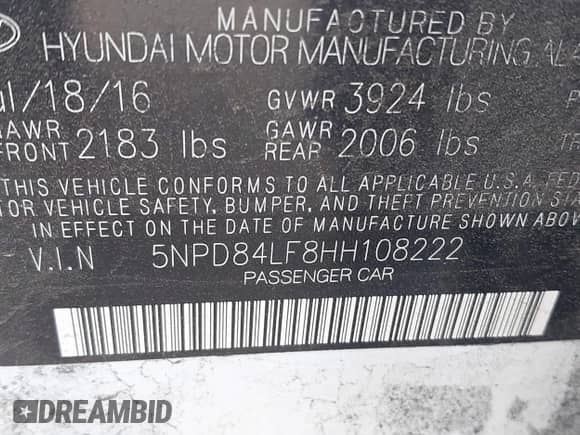 2017 Hyundai Elantra SE z VIN 5NPD84LF8HH108222, wystawiony jako IAAI lot #41677932 z przebiegiem 110 898 mil mil oraz . Historia ofert i sprzedaży dostępna na DreamBid. Obrazek 9.