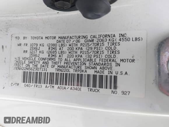 2006 Toyota Tacoma с VIN 5TENX22N56Z307131, выставлен на аукционе IAAI как лот 43386886 с пробегом 155 777 миль миль и . История ставок и продаж доступна на DreamBid. Изображение 9.