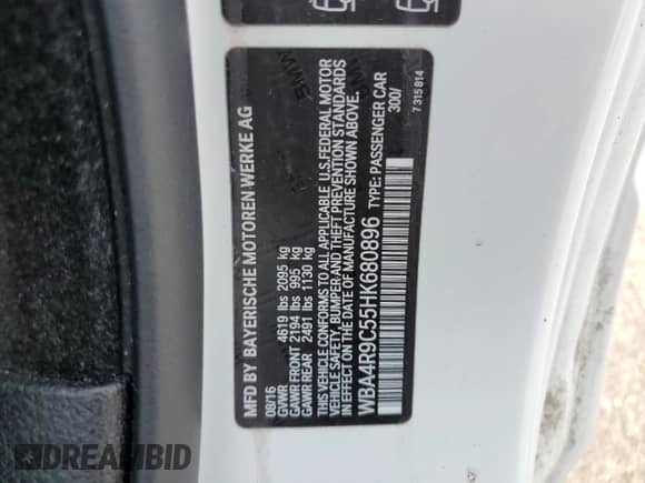 2017 BMW 4 Series 430i xDrive z VIN WBA4R9C55HK680896, wystawiony jako Copart lot #57622395 z przebiegiem 59 489 mil mil oraz Szkoda całkowita • Salvage title. Historia ofert i sprzedaży dostępna na DreamBid. Obrazek 12.