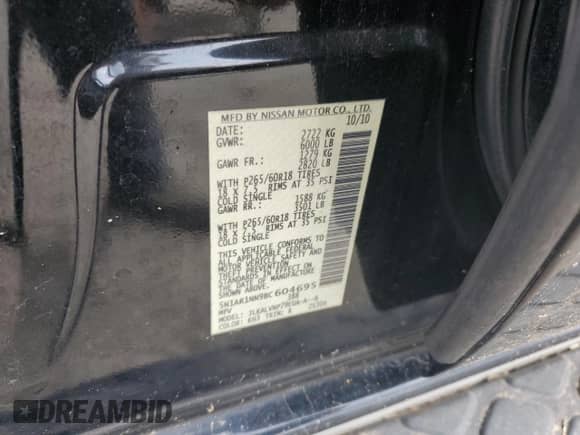 2011 Nissan Pathfinder S z VIN 5N1AR1NN9BC604695, wystawiony jako Copart lot #69754595 z przebiegiem 145 043 mil mil oraz Szkoda całkowita • Salvage title. Historia ofert i sprzedaży dostępna na DreamBid. Obrazek 14.