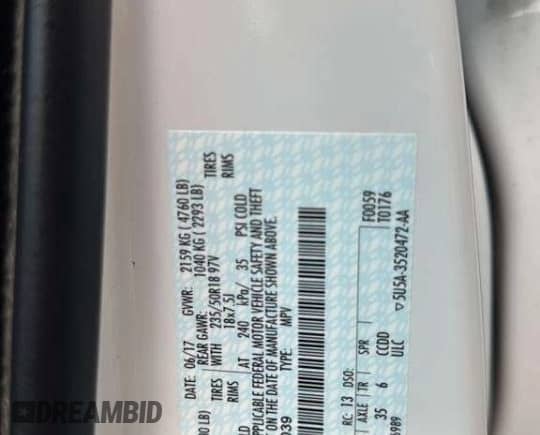 2017 Ford Escape Titanium with VIN 1FMCU9JD7HUE28039, listed as a Copart auction lot 89850105 with 107,762 mi miles and Clean title. Bid and sale history available at DreamBid. Image 12.