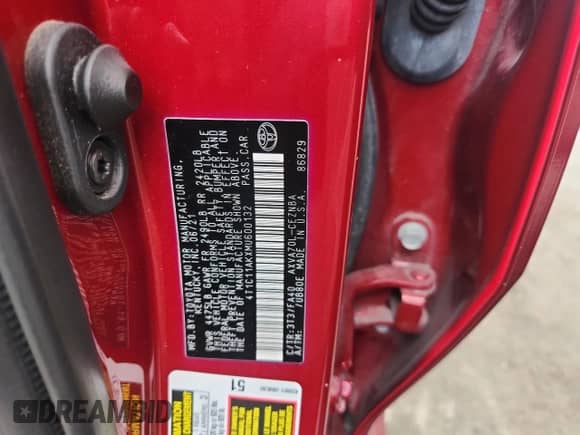 2021 Toyota Camry LE z VIN 4T1C11AKXMU600132, wystawiony jako Copart lot #85155995 z przebiegiem 62 171 mil mil oraz Nie do naprawy • Non repairable. Historia ofert i sprzedaży dostępna na DreamBid. Obrazek 12.