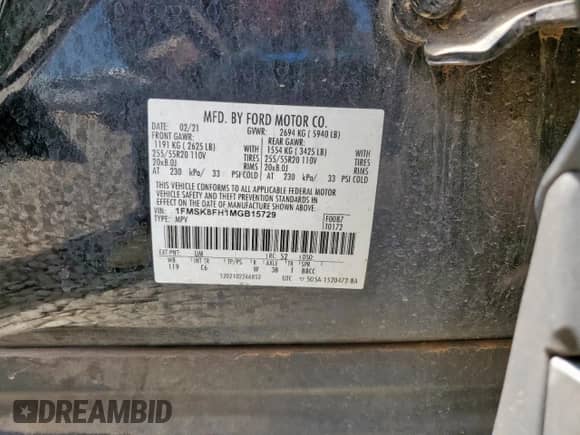 2021 Ford Explorer Limited z VIN 1FMSK8FH1MGB15729, wystawiony jako Copart lot #67434065 z przebiegiem 107 405 mil mil oraz Czysty tytuł • Clean title. Historia ofert i sprzedaży dostępna na DreamBid. Obrazek 13.