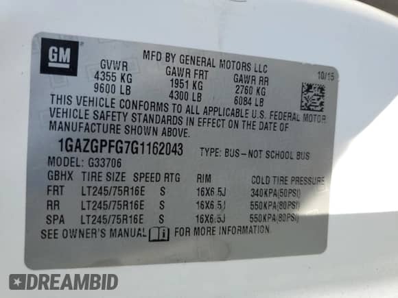 2016 Chevrolet Express Passenger LT с VIN 1GAZGPFG7G1162043, выставлен на аукционе Copart как лот 65962725 с пробегом 153 278 миль миль и Списание • Salvage title. История ставок и продаж доступна на DreamBid. Изображение 12.