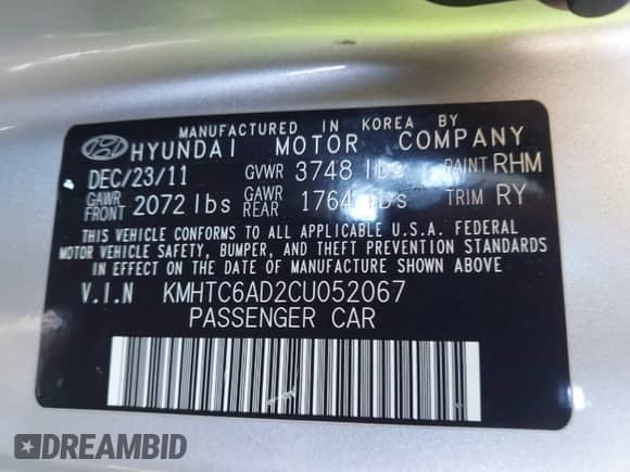 2012 Hyundai Veloster w/Black Int с VIN KMHTC6AD2CU052067, выставлен на аукционе IAAI как лот 42261316 с пробегом 187 234 миль миль и . История ставок и продаж доступна на DreamBid. Изображение 9.