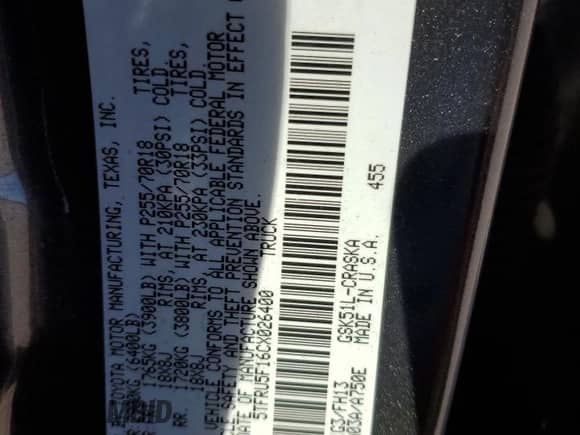 2012 Toyota Tundra z VIN 5TFRU5F16CX026400, wystawiony jako Copart lot #45609695 z przebiegiem 200 612 mil mil oraz Szkoda całkowita • Salvage title. Historia ofert i sprzedaży dostępna na DreamBid. Obrazek 14.