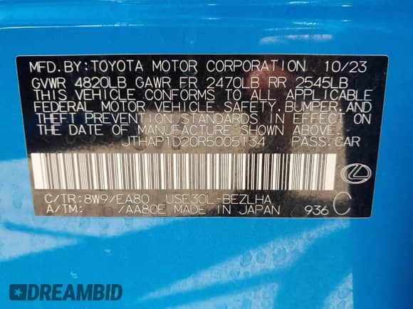 2024 Lexus IS 500 F Sport Performance z VIN JTHAP1D20R5005134, wystawiony jako IAAI lot #41833462 z przebiegiem 11 465 mil mil oraz . Historia ofert i sprzedaży dostępna na DreamBid. Obrazek 9.