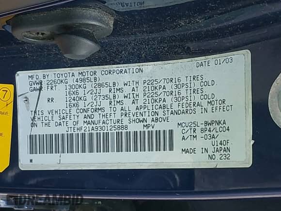 2003 Toyota Highlander с VIN JTEHF21A930125888, выставлен на аукционе IAAI как лот 42749741 с пробегом 154 592 миль миль и . История ставок и продаж доступна на DreamBid. Изображение 9.